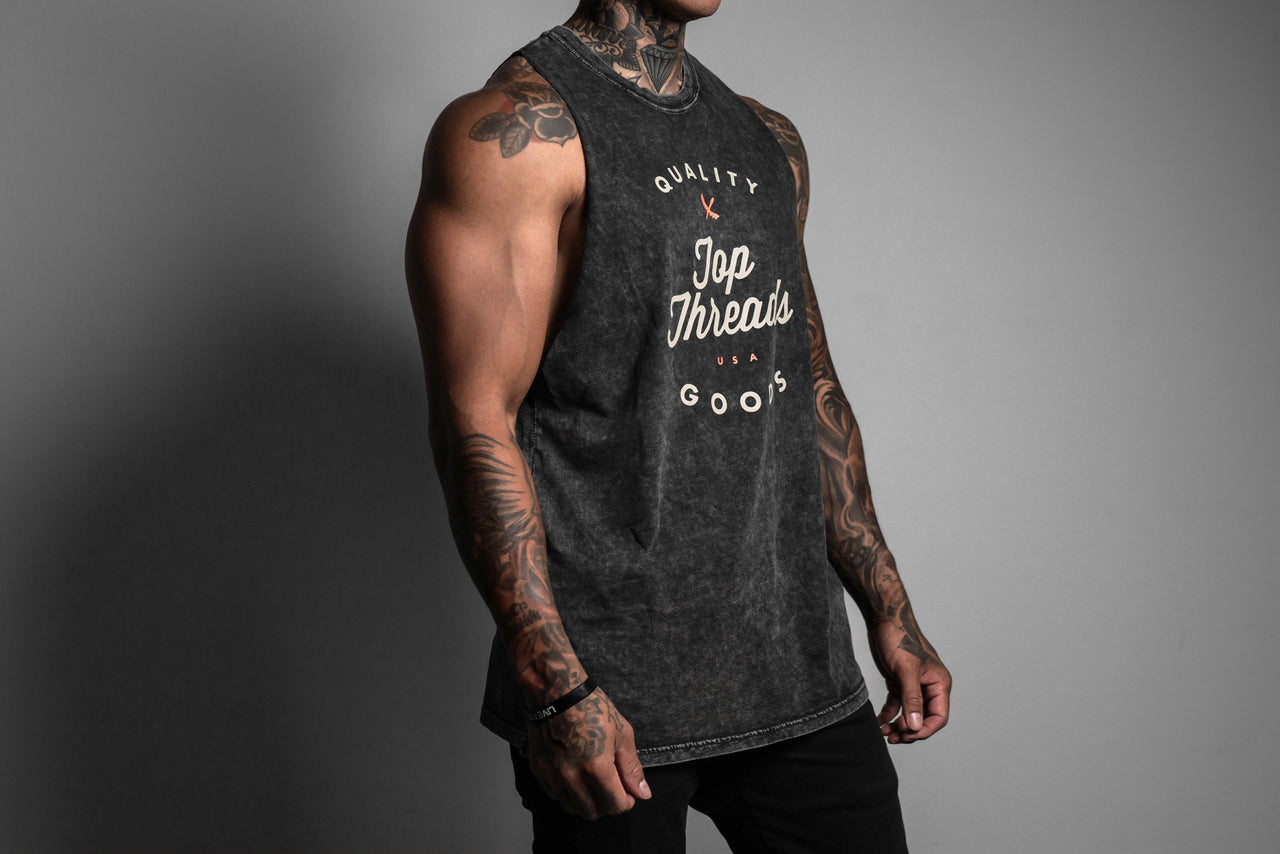 Vintage Script Cut Off Tank - Vintage Black
