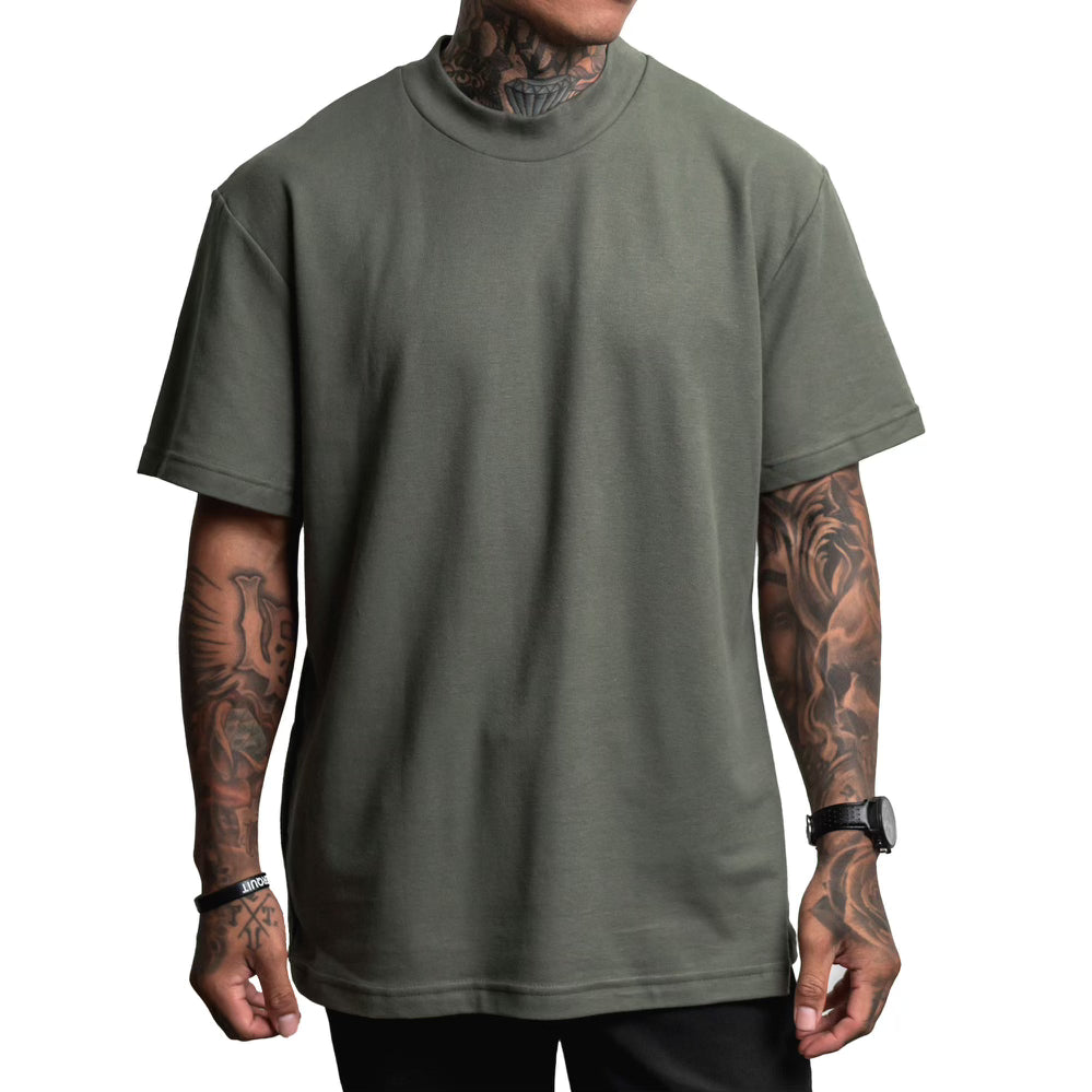 Textured Mockneck Tee - Olive