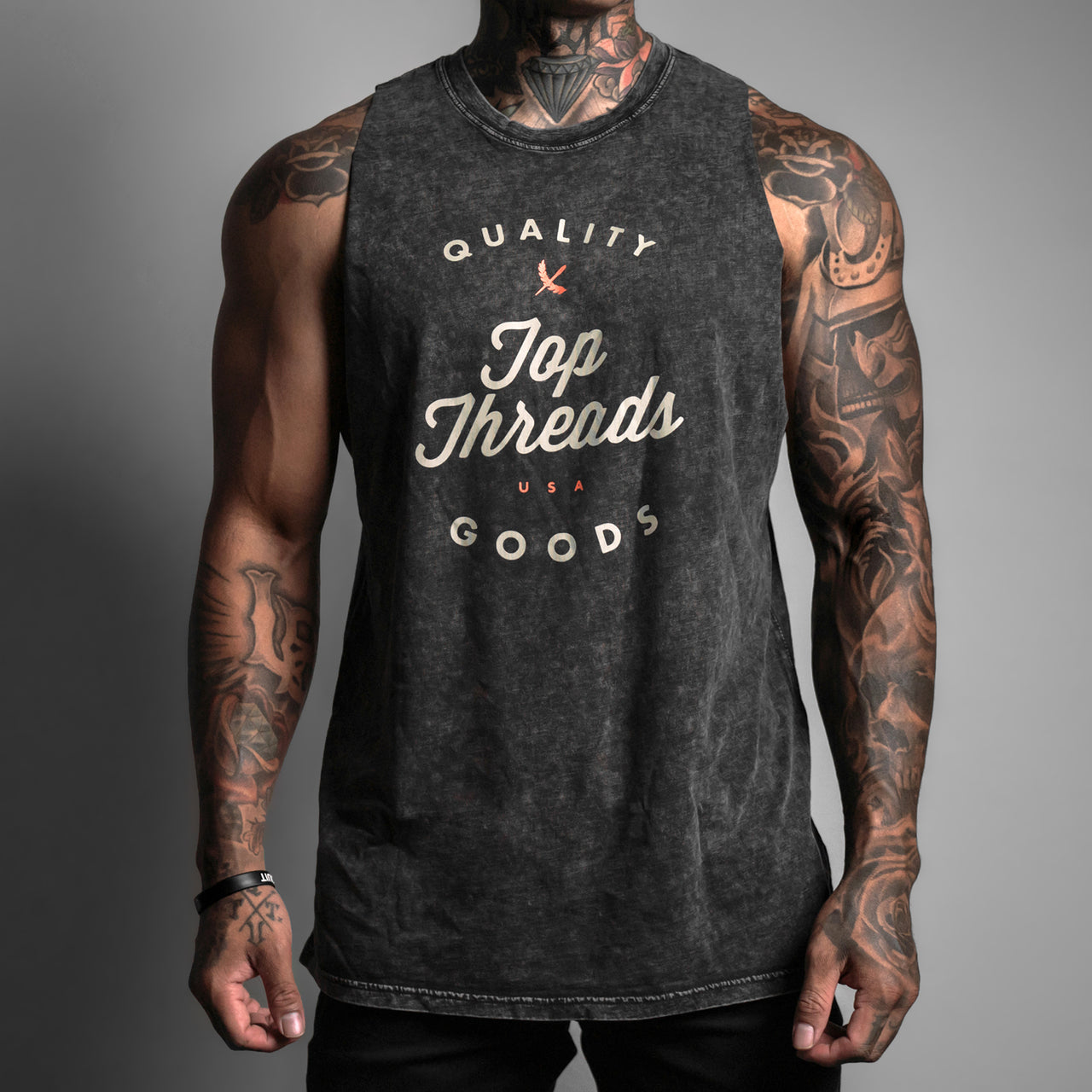 Vintage Script Cut Off Tank - Vintage Black
