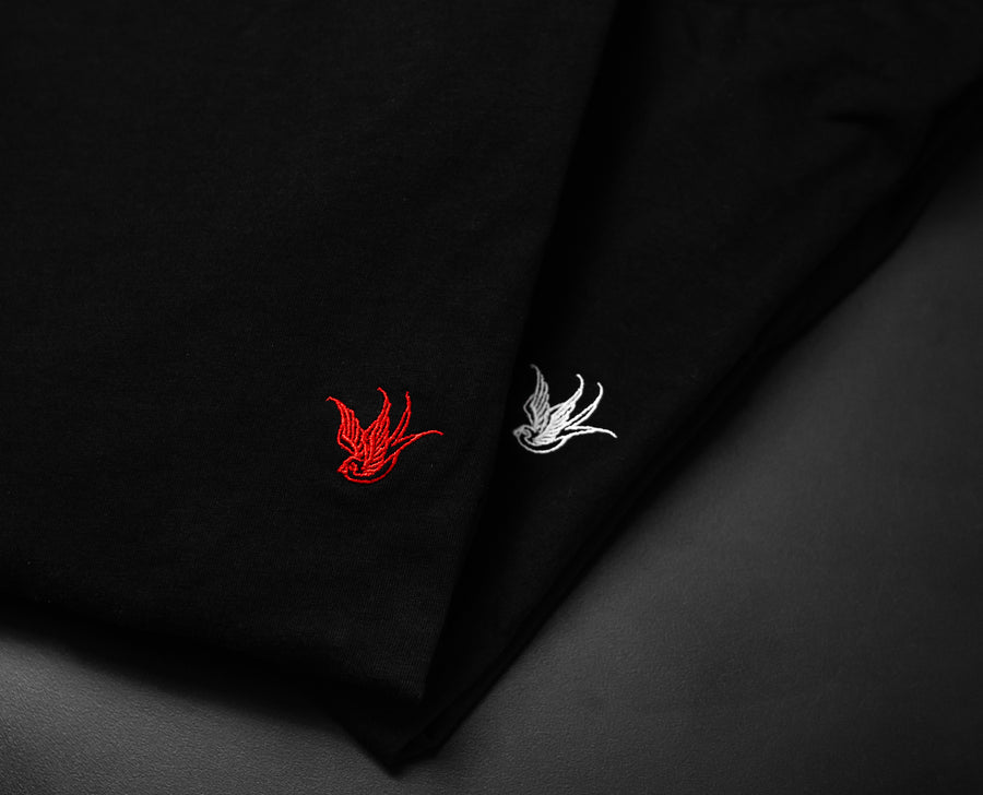 Cuffed Sparrow Tee - Black / Red