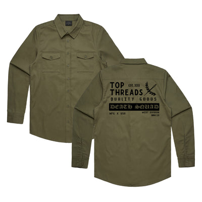 Death Squad 2 Military Button Up - Olive