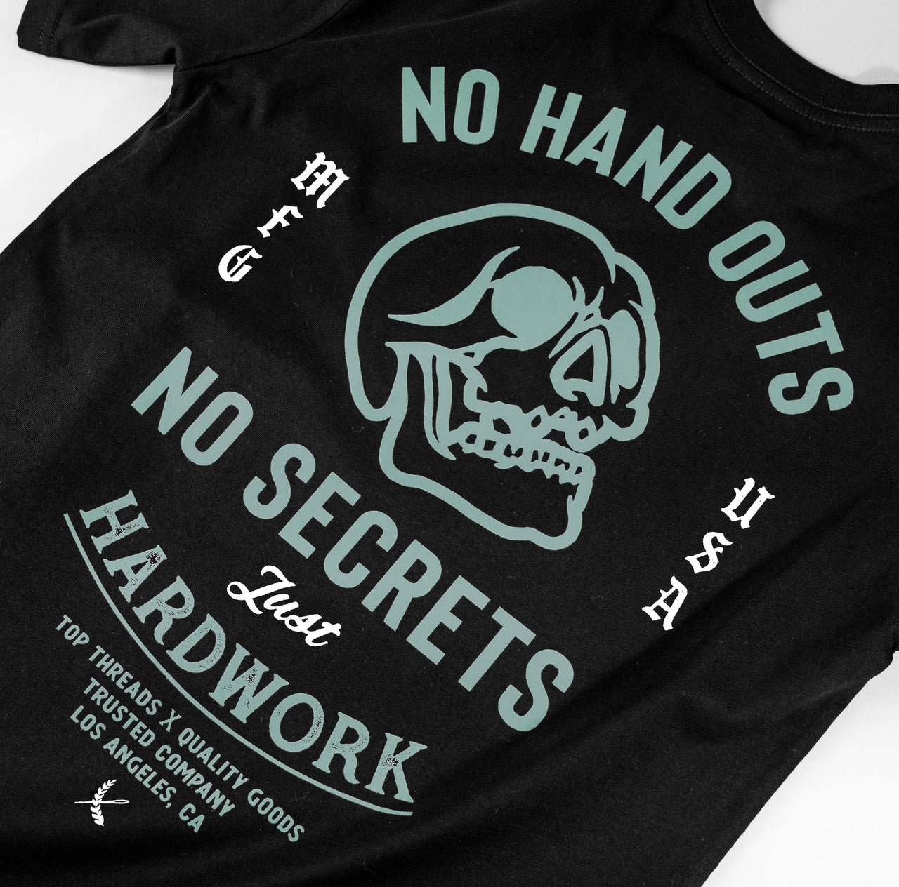 NO HAND OUTS TEE - BLACK/LAGOON