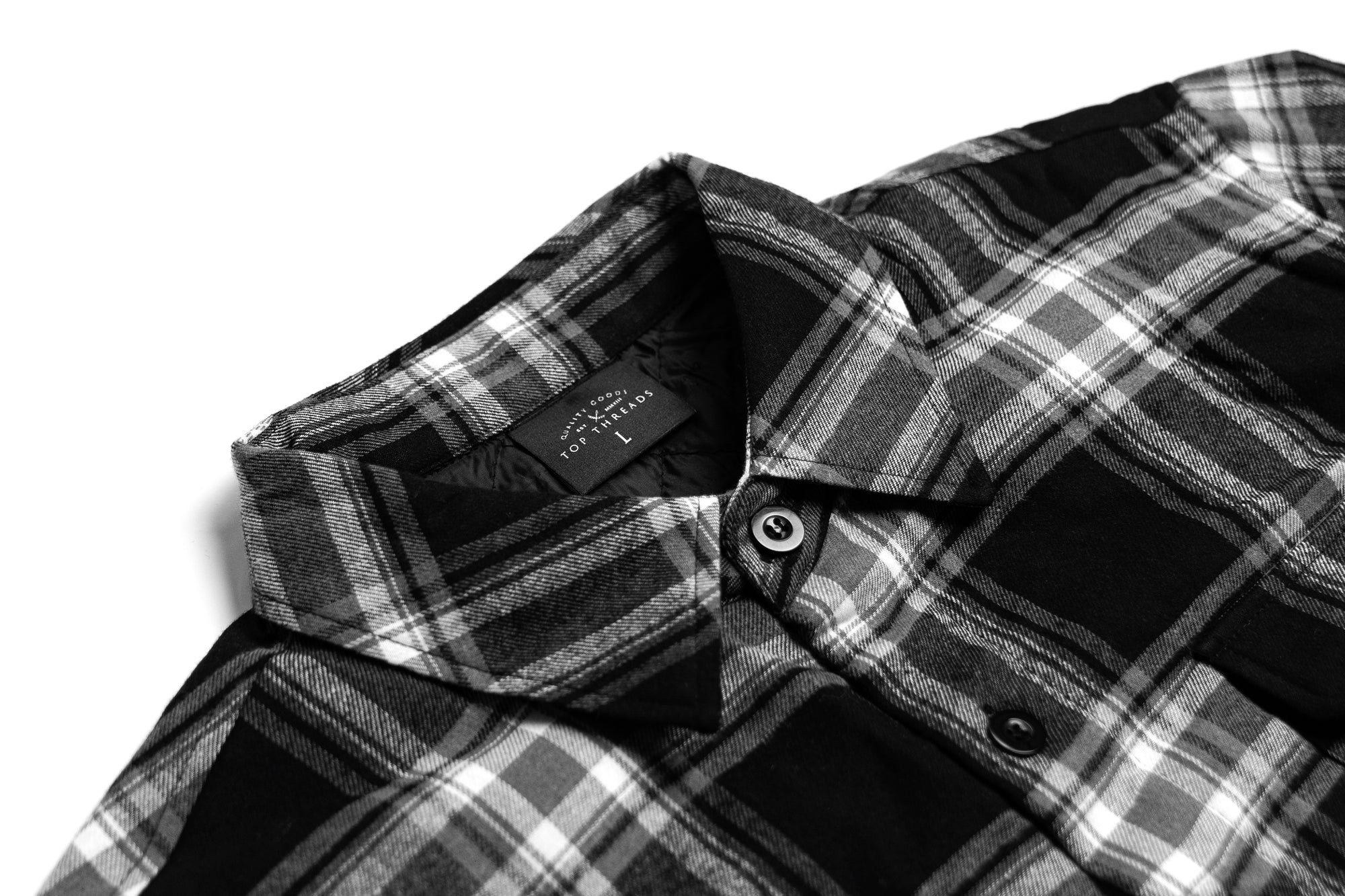 Padded Jack Shirt for Men in Black Plaid Flannel