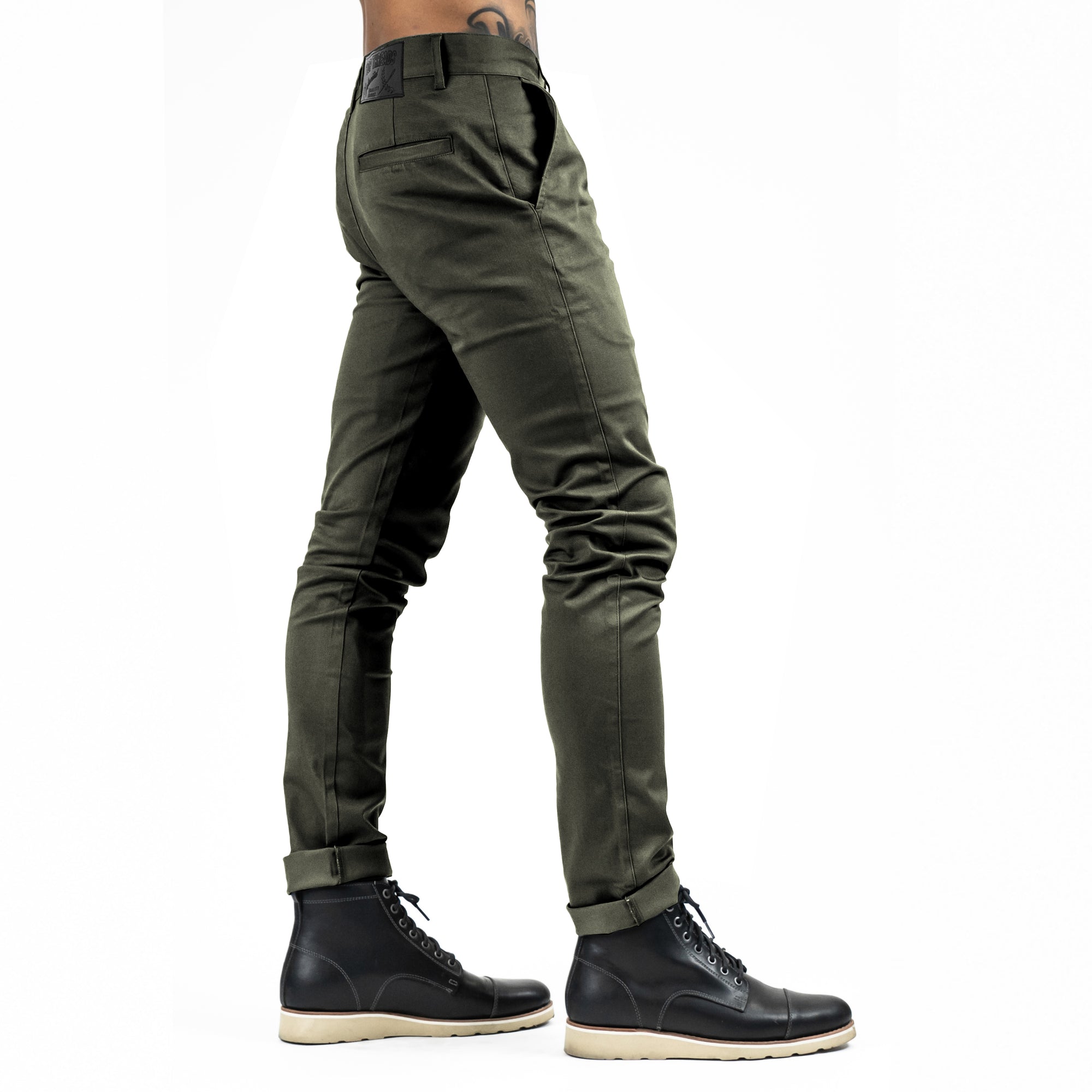 OFFICER Slim fit chino pant in a textured dobby comfort stretch - OLIVE
