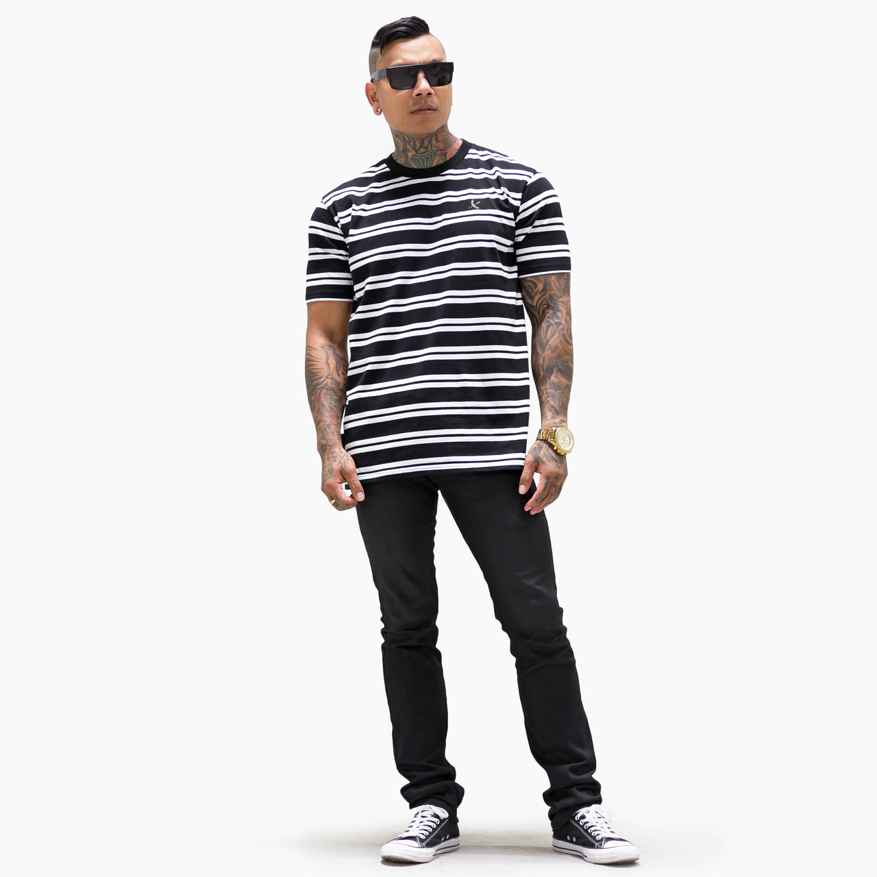 IMPERIAL PIRATE TEES - BLACK/WHITE STRIPE (WHITE IMPERIAL)
