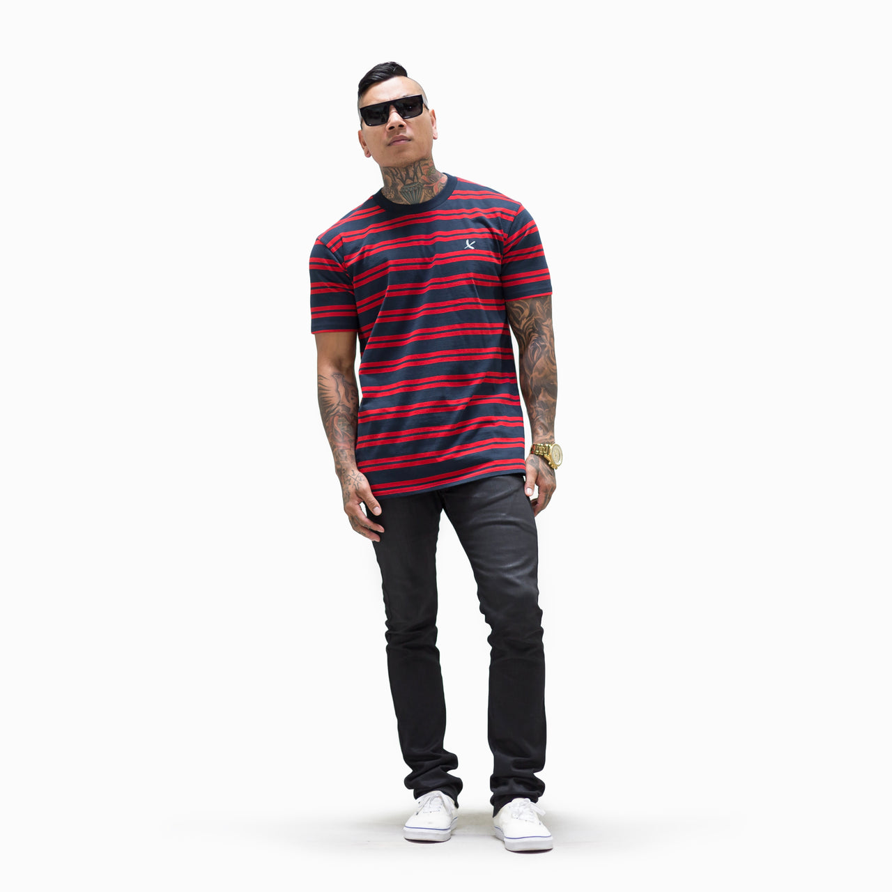 IMPERIAL PIRATE TEES - NAVY/RED STRIPE (WHITE IMPERIAL)